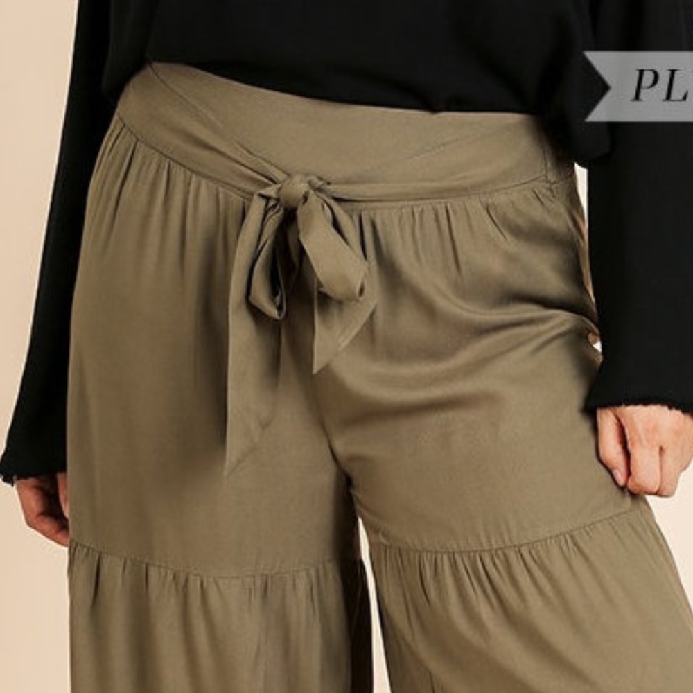 Plus Olive Boho Ruffle Wide Leg Palazzo Pants - Picture 5 of 5